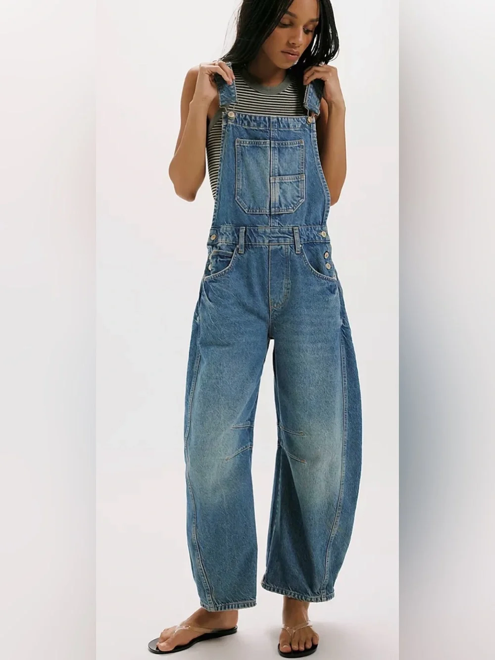 Free People Light Wash Denim Overalls